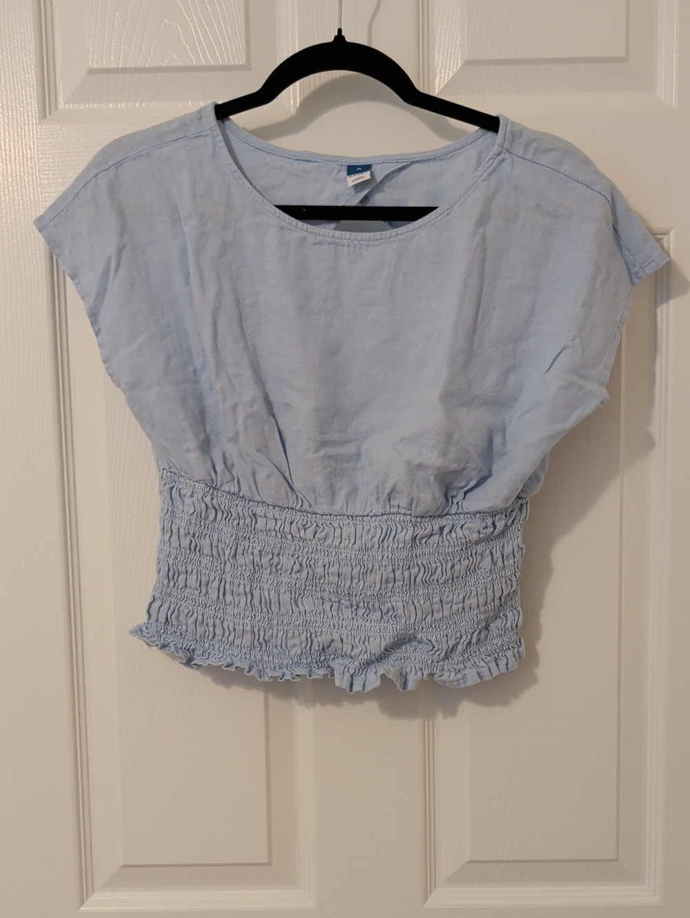 Old Navy Light Blue Smocked-Waist Crop Top